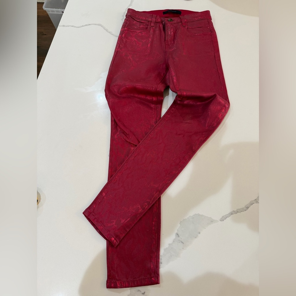 J. Brand Women’s Metallic Red Leopard Print Skinny Jeans